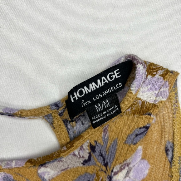 Hommage Los Angeles Mustard Yellow Floral Print Cold Shoulder Dress - Picture 3 of 12